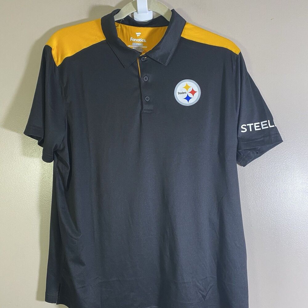 Men’s Pittsburgh Steelers Black Yellow Polo Shirt Mens 2XL Fanatics